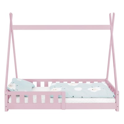 ML-Design Lit d'Enfants Tipi Rose avec Protection Contre les Chutes en Bois de Pin Massif