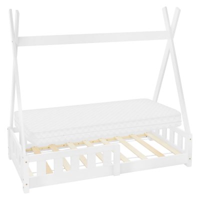 ML-Design Lit Enfant Tipi 70x140 cm Blanc avec Matelas &agrave; Mousse Froide Polyester, Housse