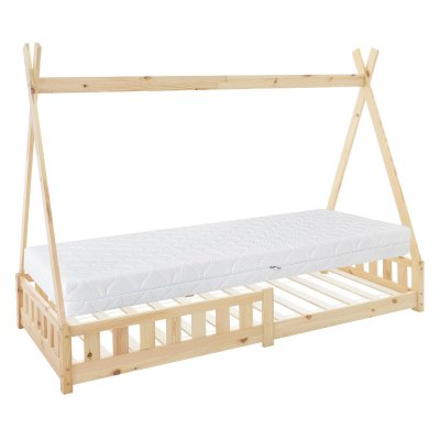 ML DESIGN ML-Design Lit Enfant Tipi 90x200 cm Naturel avec Matelas &agrave; Mousse Froide, H:16cm, Housse