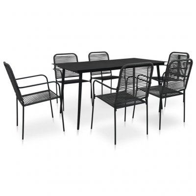 VIDAXL Mobilier &agrave; d&icirc;ner d'ext&eacute;rieur 7 pcs Corde en coton et acier Noir