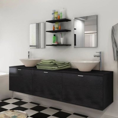 Mobilier de Salle de Bain avec Lavabo 8 pcs Noir Noir - Vidaxl