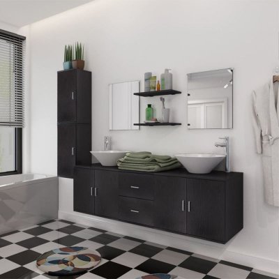 Mobilier de Salle de Bain avec Lavabo 9 pcs Noir vidaXL - Noir