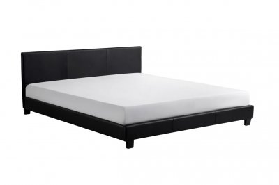 MONACO Lit adulte contemporain simili noir - Sommier inclus - l 160 x L 200 cm