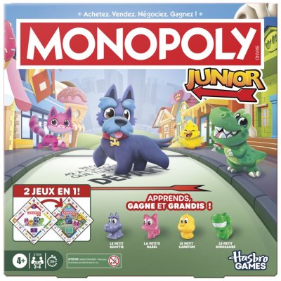 HASBRO Monopoly Junior 2-en-1 HAOG1856101 Jeu de soci&eacute;t&eacute; familial 2-4 joueurs