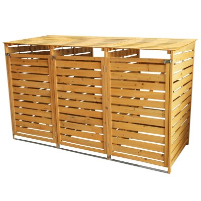 MONSTERSHOP  Cache Poubelle Triple en Bois &agrave; Portes Verrouillables