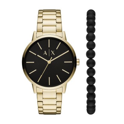 ARMANI EXCHANGE Montre  &agrave; trois aiguilles en acier inoxydable, dor&eacute;e, pour homme, AX7119