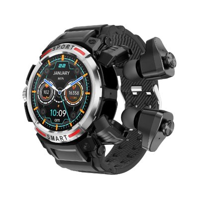 YONIS Montre connect&eacute;e 2-en-1 avec &eacute;couteurs bluetooth 5.2 &eacute;cran tft suivi sant&eacute; argent  