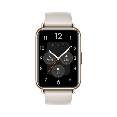 HUAWEI Montre connect&eacute;e  Watch Fit 2 Classic bracelet cuir Blanc 