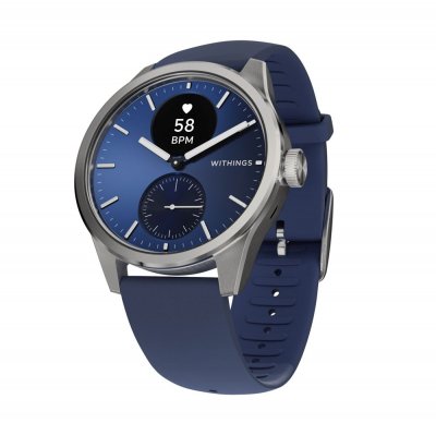 WITHINGS Montre connect&eacute;e  ScanWatch 2 42 mm Argent avec bracelet Bleu Nuit