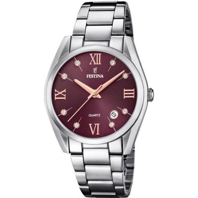 FESTINA Montre  F16790/e Bordeaux, Bracelet Acier Inoxydable, Femme