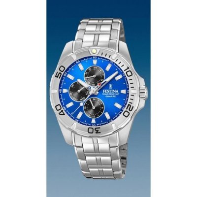 FESTINA Montre  F20445-4 - Multifonctions Acier Argent&eacute; Cadran Bleu Homme