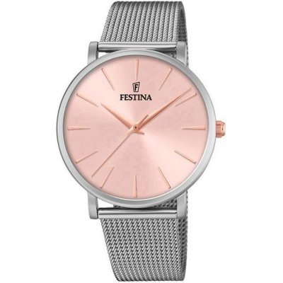 FESTINA Montre  F20475-2 - Boyfriend acier cadran rose index et bracelet milanais acier
