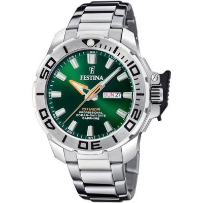 FESTINA Montre  F20665/2 Vert, Bracelet D&acute; Acier Inoxydable, Homme