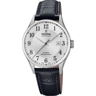 FESTINA Montre  Swiss Made F20007/1 Argent&eacute;, Bracelet Cuir, Homme