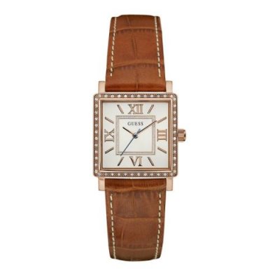 GUESS Montre  Chelsea Femme ros&eacute; cuir marron W0829L4