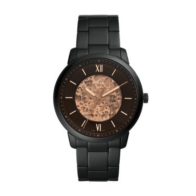  Montre Neutra de Fossil automatique &agrave; trois aiguilles en acier inoxydable noir pour homme, ME3183