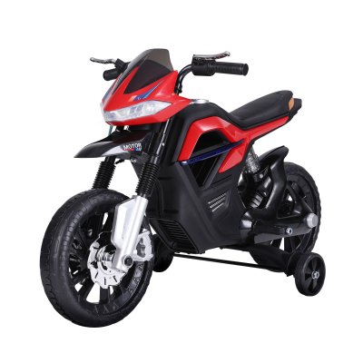 HOMCOM Moto &eacute;lectrique pour enfants 25 W 6 V 3 Km/h effets lumineux et sonores roulettes amovibles rouge