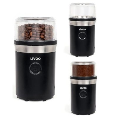 LIVOO Moulin &agrave; Caf&eacute; 70 g 210W Noir avec Lame de broyage acier inoxydable 8 12 tasses