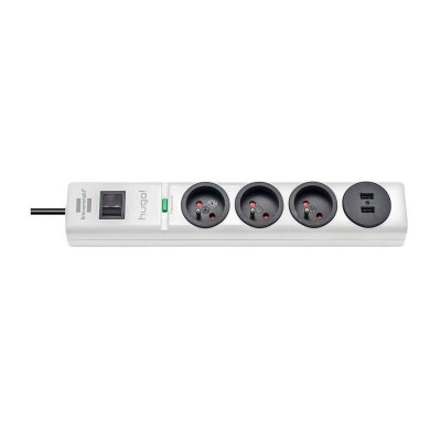 BRENNENSTUHL Multiprise hugo! Blanche - 3 prises + 2 prises USB - avec parafoudre et 2m de c&acirc;ble (19.500A)
