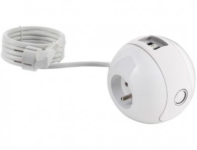 Multiprise Multim&eacute;dia WATTBALL 2P 16A + 1P 6A + USB 2.1A - Blanche