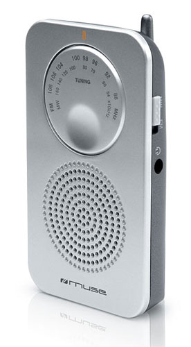 MUSE  M-01RS Pocket Radio (FM / AM tuner, prise casque) argent