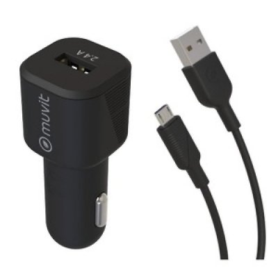 MUVIT pour Change Voiture Chargeur 12 W + Cable Micro USB 1,2 m Noir