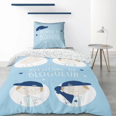HOUSSE DE REVE My Home Collection Parure housse de couette Blogueur bleue 140x200 cm