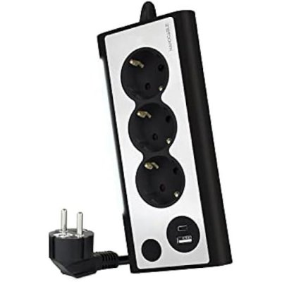 NANO CABLE Nanocable 10.37.0013-bk Power Strip 3 Outlets With Usb Argent&eacute;