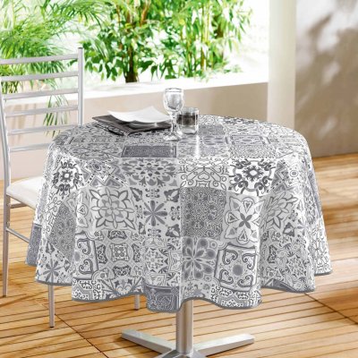DECORLINE Nappe ronde (0) 160 cm pvc imprime persane Gris