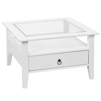 NATUR - Table Basse Carr&eacute;e Bois Massif Vernis Blanc et Verre - Altobuy 