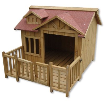 WILTEC Niche de chien Maison de luxe xl Bois Balcon Jardin Terrasse Chien