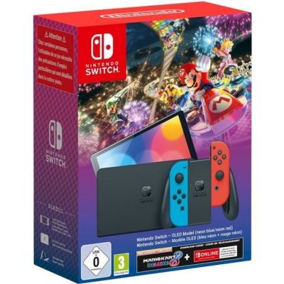 Nintendo Switch Oled+mario Kart 8(cid)+3 Month Nso Clair Europe PAL