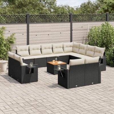 VIDAXL Noir 13 pieces salon de jardin modulable resine tressee 62 x 62 x 69 12 personnes