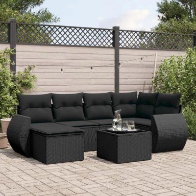 VIDAXL Noir 7 pieces resine tressee 6 personnes x 71 x 69 salon de jardin modulable