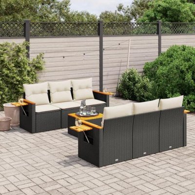 VIDAXL Noir  6 personnes salon de jardin modulable resine tressee 55.0 x 62 x 69 7 pieces