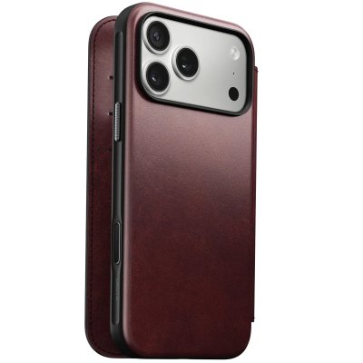 NOMAD  &Eacute;tui Portefeuille pour iPhone 17 Pro Max MagSafe en Cuir Horween S&eacute;rie Modern Bordeaux