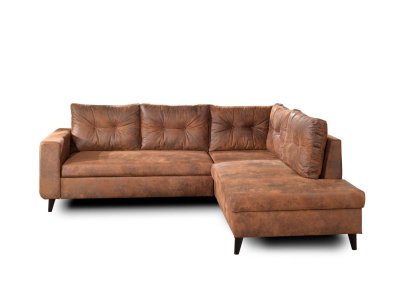 BESTMOBILIER NORDIC - Canap&eacute; d'angle L - 5 places - Convertible - Industriel vintage - Droit - Marron