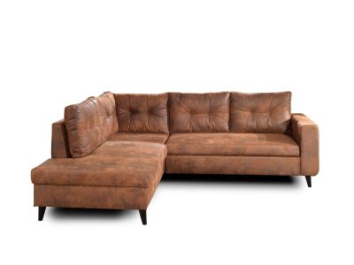 BESTMOBILIER NORDIC - Canap&eacute; d'angle L - 5 places - Convertible - Industriel vintage - Gauche - Marron