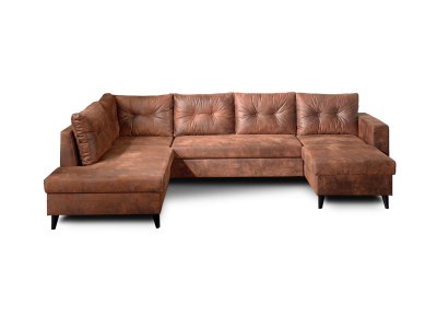 BESTMOBILIER NORDIC - Canap&eacute; panoramique en U - 7 places - Convertible - Industriel vintage - Gauche- Marron