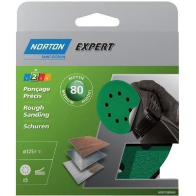 NORTON  - Disque auto-agrippant grain 80 d: 125 mm - lot de 5