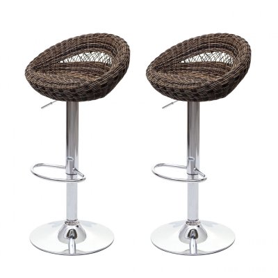 Nova - Ensemble de 2 tabourets de barre pivotants dans Polyrattan et chrom&eacute; avec repose-pieds
