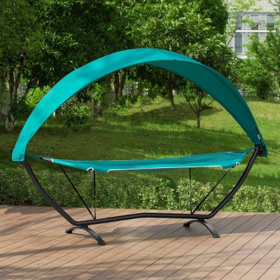 SOBUY OGS51-TB Hamac de Jardin avec Support et Pare-Soleil Bain de Soleil Transat Suspendu