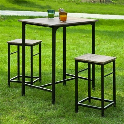 SOBUY OGT10-N Set de 1 Table + 2 Tabourets avec repose-pieds Table haute cuisine