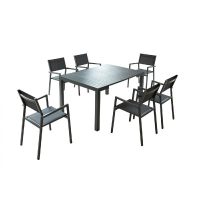 CONCEPT USINE OLHAO - Salon de jardin, table extensible aluminium + 6 chaises