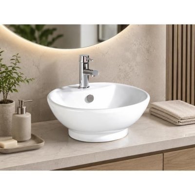 ONDEE - Vasque ronde bol &agrave; poser PORTOFINO - Blanc - 43cm - C&eacute;ramique - Avec trop plein