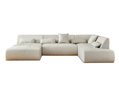 LISA DESIGN Onyx - canap&eacute; panoramique d'angle droit 7 places - en tissu - Beige