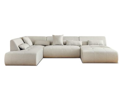 LISA DESIGN Onyx - canap&eacute; panoramique d'angle gauche 7 places - en tissu - Beige