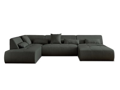 LISA DESIGN Onyx - canap&eacute; panoramique d'angle gauche 7 places - en tissu - Gris fonc&eacute;