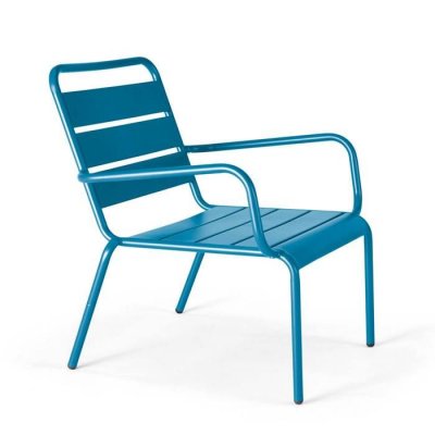OVIALA  Palavas - Fauteuil de Jardin Bas Relax Acier Bleu Pacific