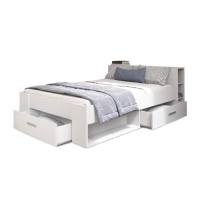OXYGENE Lit adulte + rangements 140x190 blanc